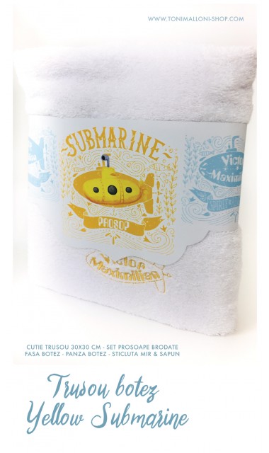 Trusou botez brodat pentru baieti cu submarinul galben, Yellow Submarine 6